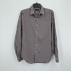 Theory Zack‎ Garber Shirt Mens Red Black Checkered Button Up Casual Office Work
